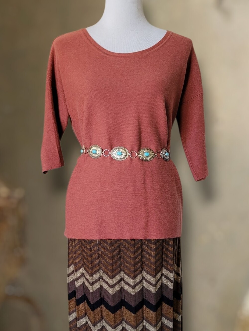 Peruvian Connection Terra Cotta Cotton Knit Top S